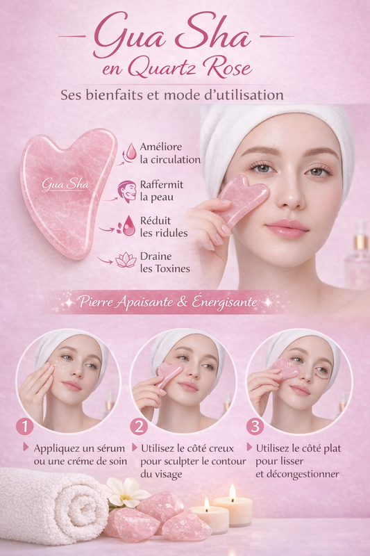 Gua Sha + Roller en Quartz rose