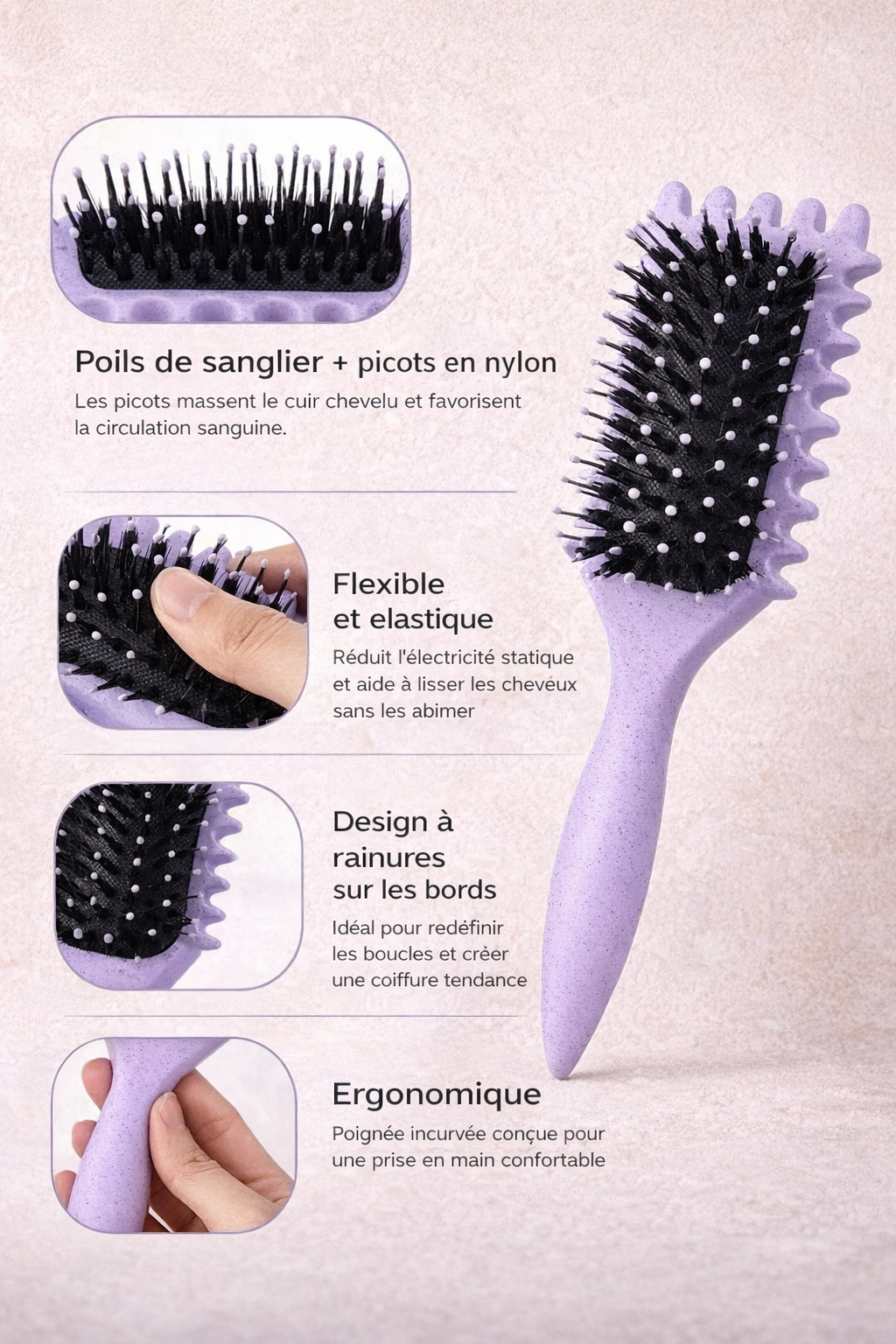Brosse cheveux bouclés démêlantes