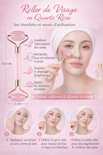 Gua Sha + Roller en Quartz rose